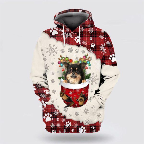 Chihuahua Long haiRed In Snow Pocket Merry Christmas All Over Print 3D Hoodie – Dog Lover Christmas Hoodie