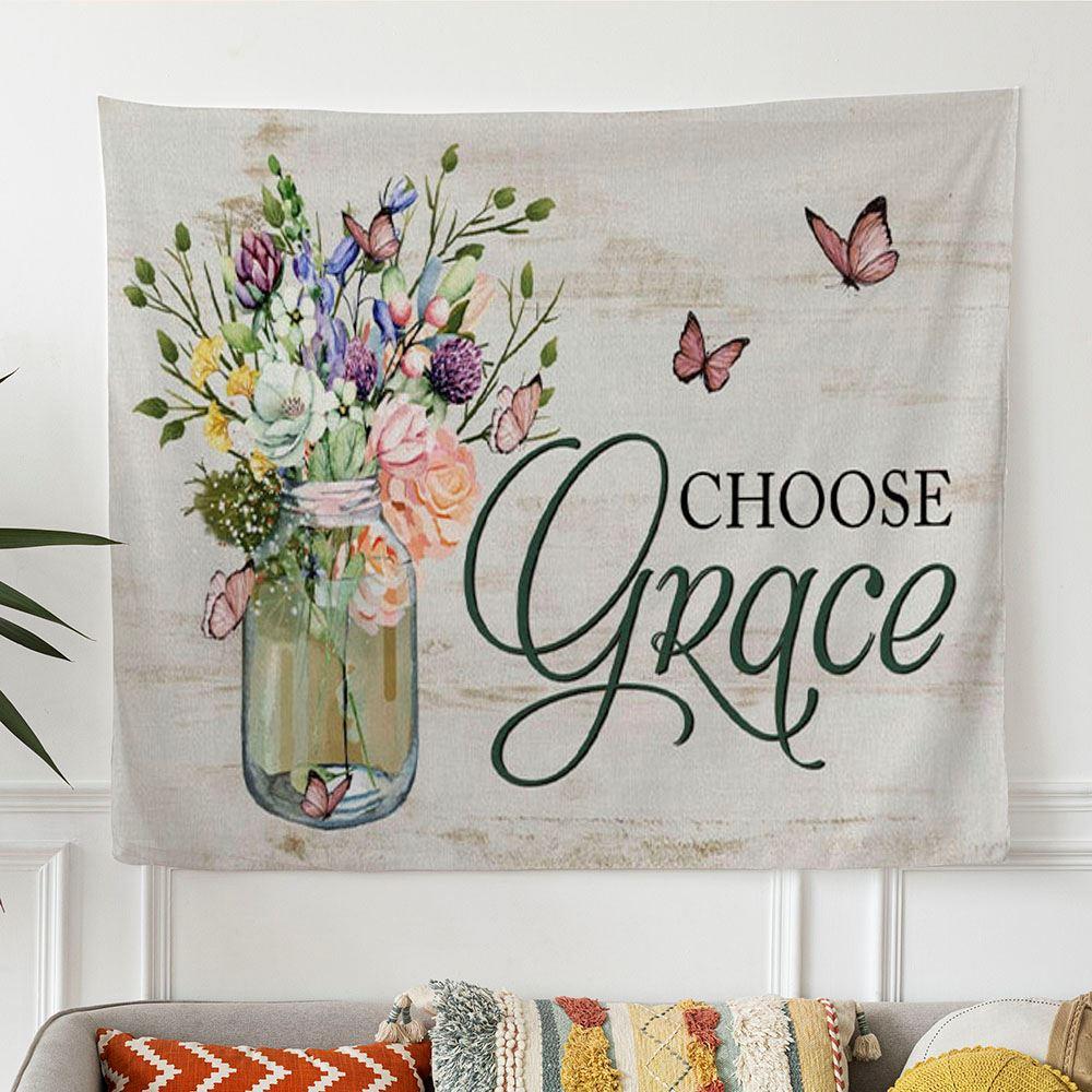 Choose Grace Tapestry Wall Art Flower Butterfly – Tapestries Gift For Christian