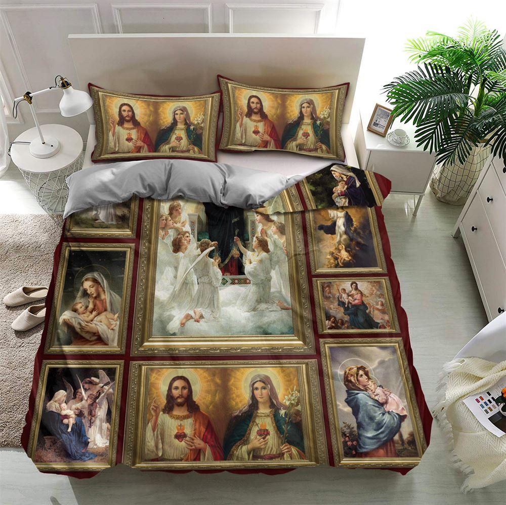 Christ Maria Christian Quilt Bedding Set – Christian Gift For Believers