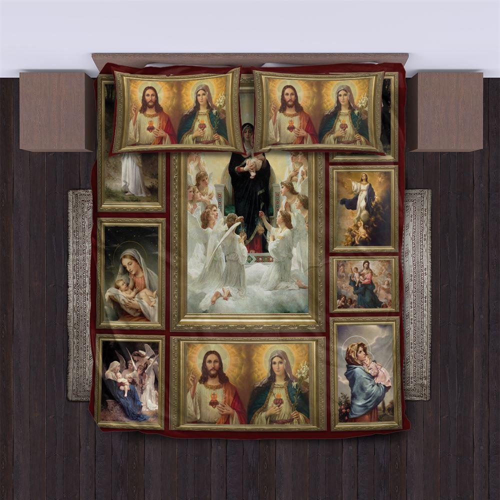 Christ Maria Christian Quilt Bedding Set – Christian Gift For Believers
