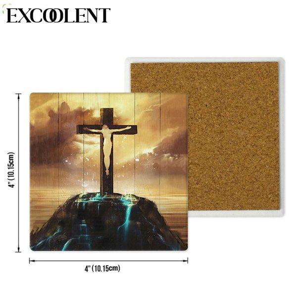 Christ On The Cross On Hill Stone Coasters – Coasters Gifts For Christian