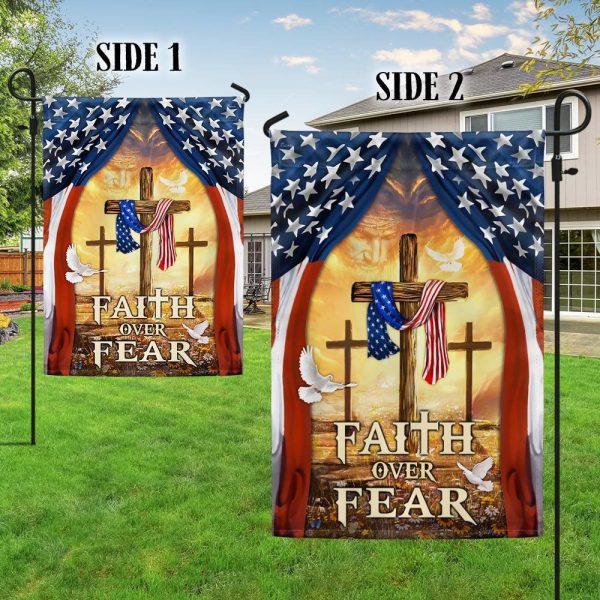 Christian Cross American Flag Faith Over Fear – Christian Flag Outdoor Decoration