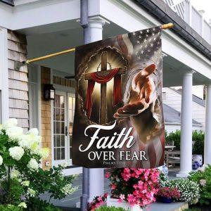 Christian Cross American Flag Faith Over Fear…