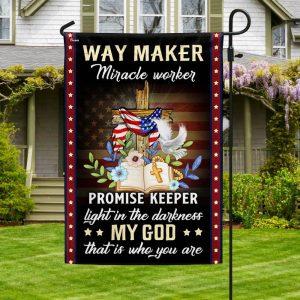 Christian Cross American Flag Way Maker Miracle…