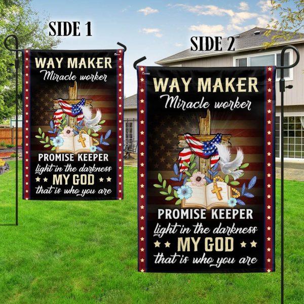 Christian Cross American Flag Way Maker Miracle Worker My God That Is Who You Are Flag – Christian Flag Outdoor Decoration