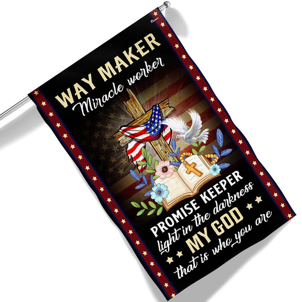 Christian Cross American Flag Way Maker Miracle Worker My God That Is Who You Are Flag – Christian Flag Outdoor Decoration