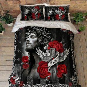 Christian Cross Quilt Bedding Set, Jesus Faith…