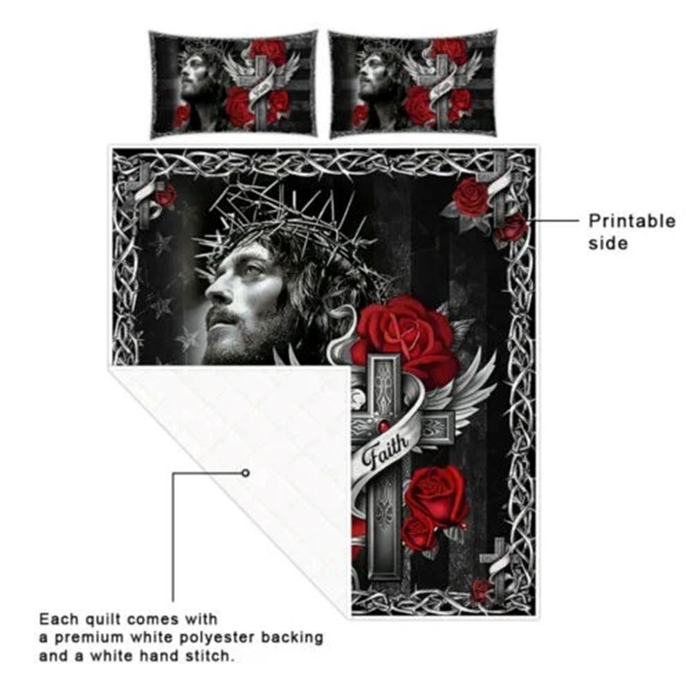 Christian Cross Quilt Bedding Set, Jesus Faith Over Fear – Christian Gift For Believers