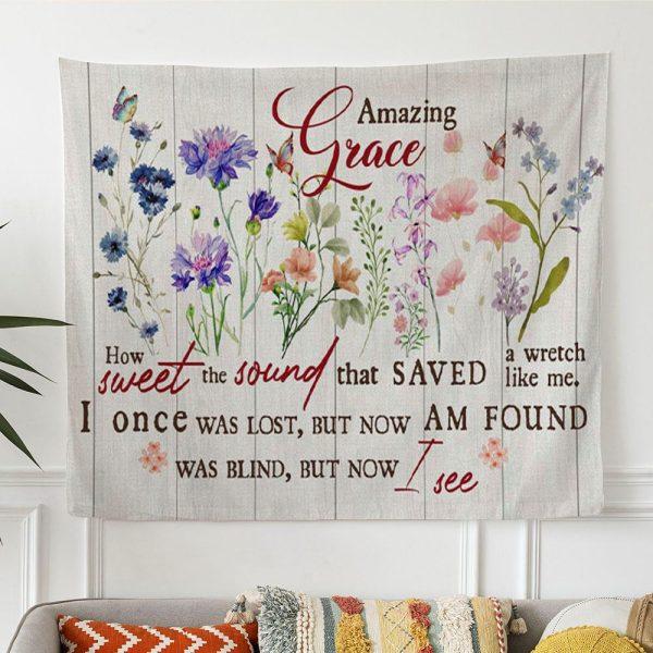 Christian Song Wall Art Amazing Grace How Sweet The Sound Tapestry Wall Art – Tapestries Gift For Christian
