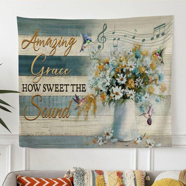 Christian Wall Art Amazing Grace How Sweet The Sound Farmhouse Style Tapestry Wall Art – Tapestries Gift For Christian