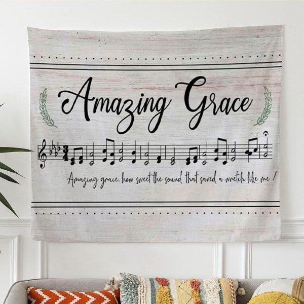 Christian Wall Art Amazing Grace How Sweet The Sound Sheet Music Christian Song Lyrics Tapestry Art – Tapestries Gift For Christian