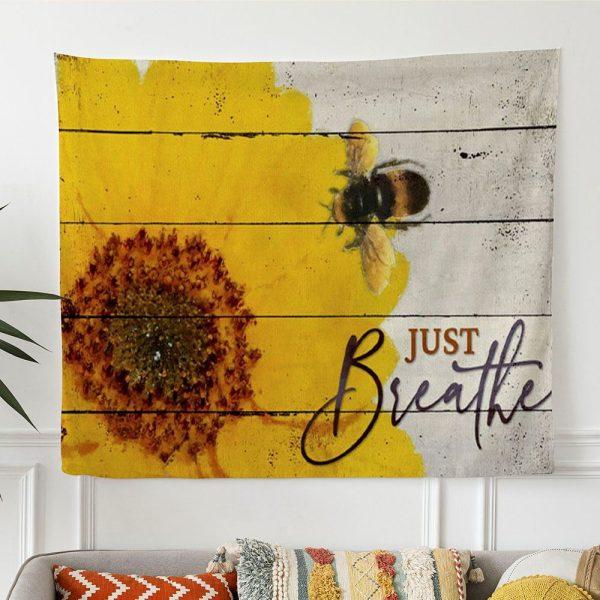 Christian Wall Art Honey Bee Flower Just Breathe Tapestry Wall Art – Tapestries Gifts For Jesus Lovers