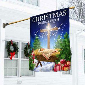 Christmas Begins With Christ Flag Jesus Is Born Baby Jesus In A Manger – Christmas Flag Outdoor Decoration