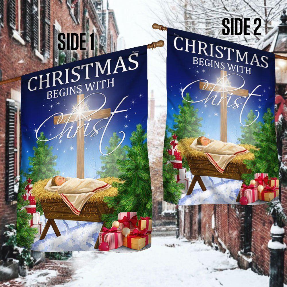 Christmas Begins With Christ Flag Jesus Is Born Baby Jesus In A Manger – Christmas Flag Outdoor Decoration