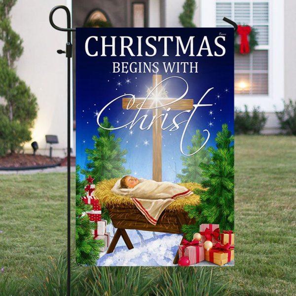 Christmas Begins With Christ Flag Jesus Is Born Baby Jesus In A Manger – Christmas Flag Outdoor Decoration