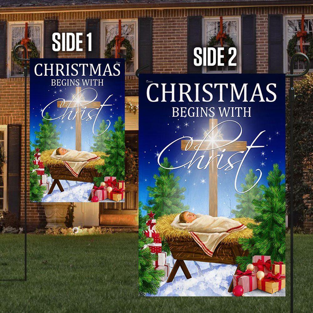 Christmas Begins With Christ Flag Jesus Is Born Baby Jesus In A Manger – Christmas Flag Outdoor Decoration