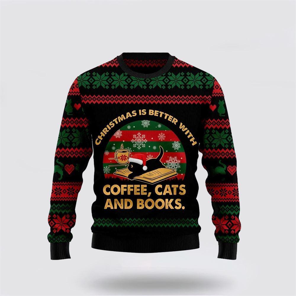 Christmas Better With Cat And Book Ugly Christmas Sweater – Cat Lover Christmas Sweater Christmas Better With Cat And Book Ugly Christmas Sweater – Cat Lover Christmas Sweater