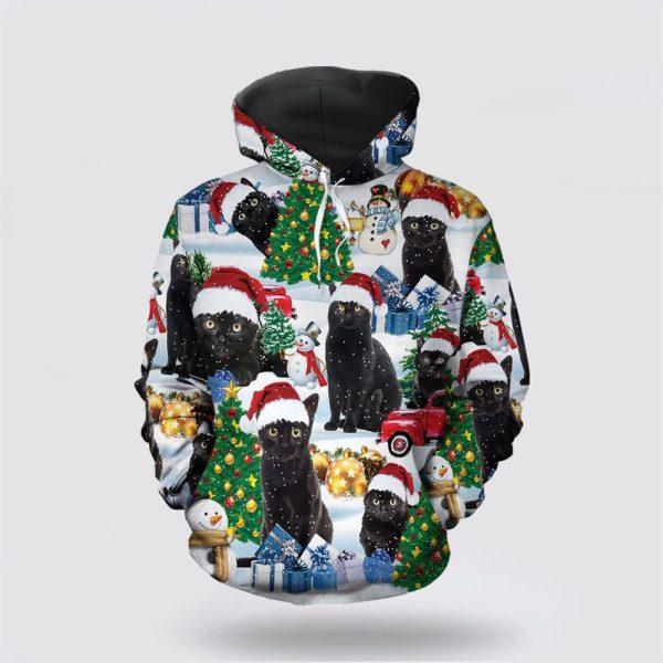 Christmas Black Cat All Over Print 3D Hoodie – Pet Lover Christmas Hoodie