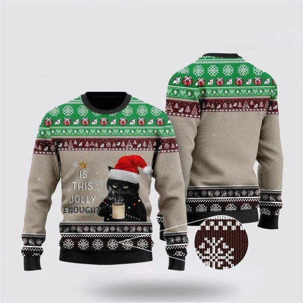 Christmas Black Cat With Coffee Is This Jolly Enough Ugly Christmas Sweater – Cat Lover Christmas Sweater