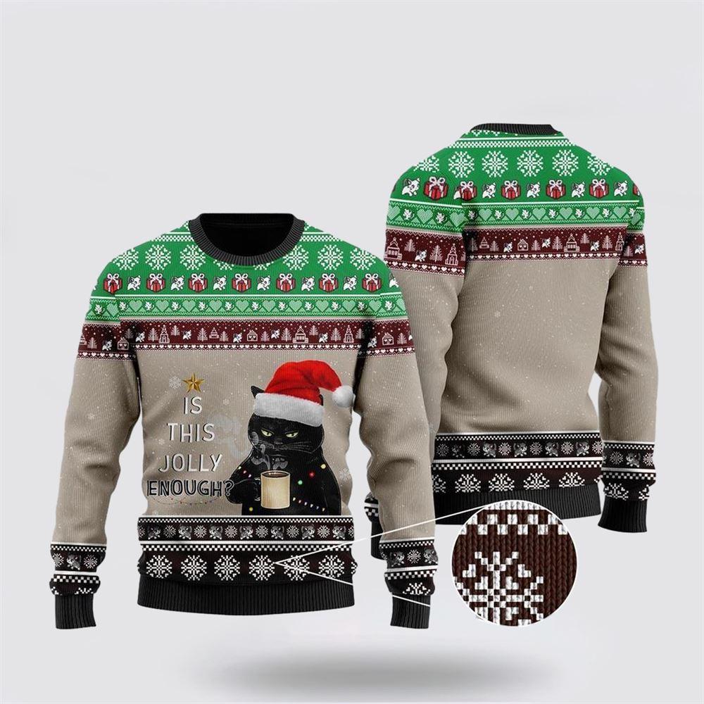 Christmas Black Cat With Coffee Is This Jolly Enough Ugly Christmas Sweater – Cat Lover Christmas Sweater Christmas Black Cat With Coffee Is This Jolly Enough Ugly Christmas Sweater – Cat Lover Christmas Sweater