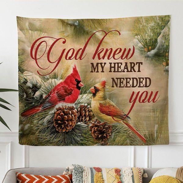Christmas Cardinal Bird God Knew My Heart Needed You Tapestry Wall Art – Tapestries Gifts For Jesus Lovers