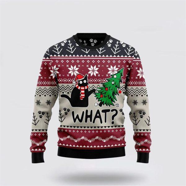 Christmas Cat What G5127 Funny Family Ugly Christmas Sweater – Cat Lover Christmas Sweater