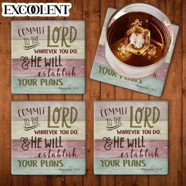 Commit To The Lord Whatever You Do Proverbs 163 Scripture Stone Coasters – Gifts For Christian