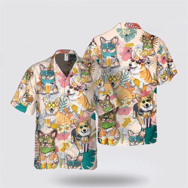 Corgi Dog With Yellow Beer Tropic Pattern Hawaiian Shirt – Gift For Dog Lover
