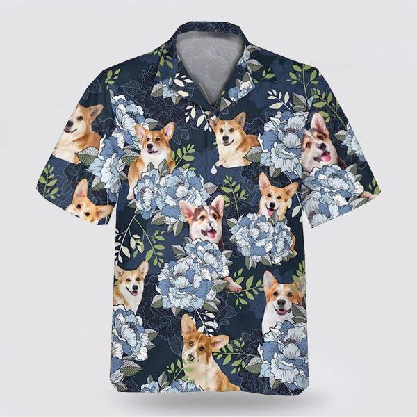 Corgi  On The Blue Flower Background Hawaiian Shirt – Pet Lover Hawaiian Shirts