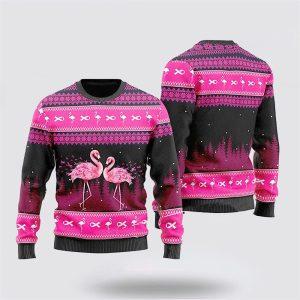 Couple Flamingo Breast Cancer Ugly Christmas Sweater…