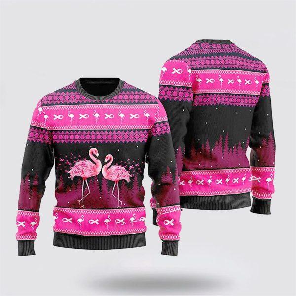 Couple Flamingo Breast Cancer Ugly Christmas Sweater – Christmas Gifts For Frends