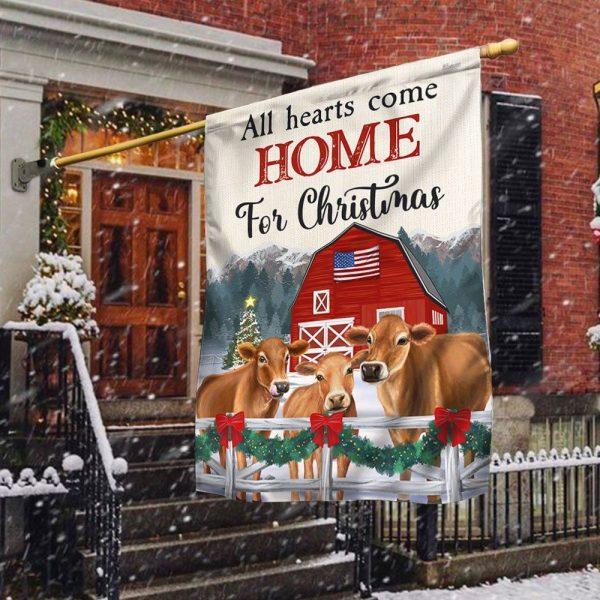Cow Christmas Flag All Hearts Come Home For Christmas Cattle Jersey – Christmas Flag Outdoor Decoration