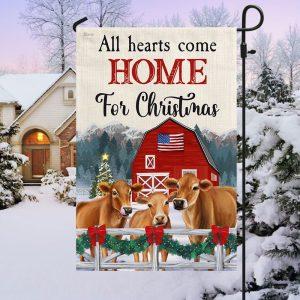 Cow Christmas Flag All Hearts Come Home For Christmas Cattle Jersey 3