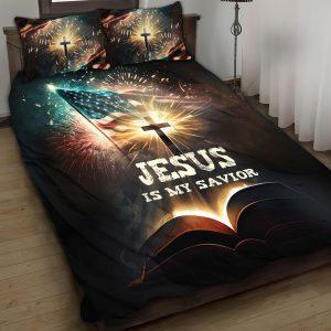 Cross American Flag Jesus Is My Savior Bedding Set – Christian Gift For Believers