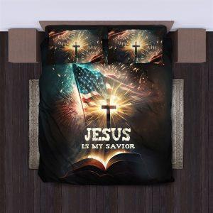 Cross American Flag Jesus Is My Savior Bedding Set Christian Gift For Believers 2 dikobe.jpg