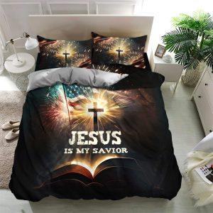 Cross American Flag Jesus Is My Savior Bedding Set Christian Gift For Believers 3 rygcqh.jpg