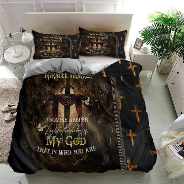 Cross Way Maker Miracle Worker My God That Is Who You Are Christian Quilt Bedding Set – Christian Gift For Believers
