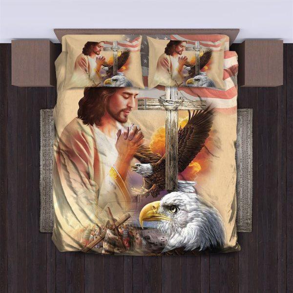 Cross and Eagle Christian Quilt Bedding Set – Christian Gift For Believers