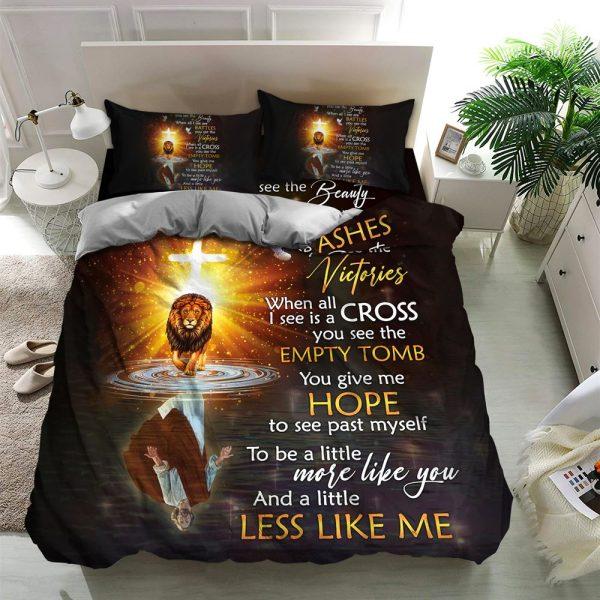 Cross and Lion Christian Quilt Bedding Set – Christian Gift For Believers