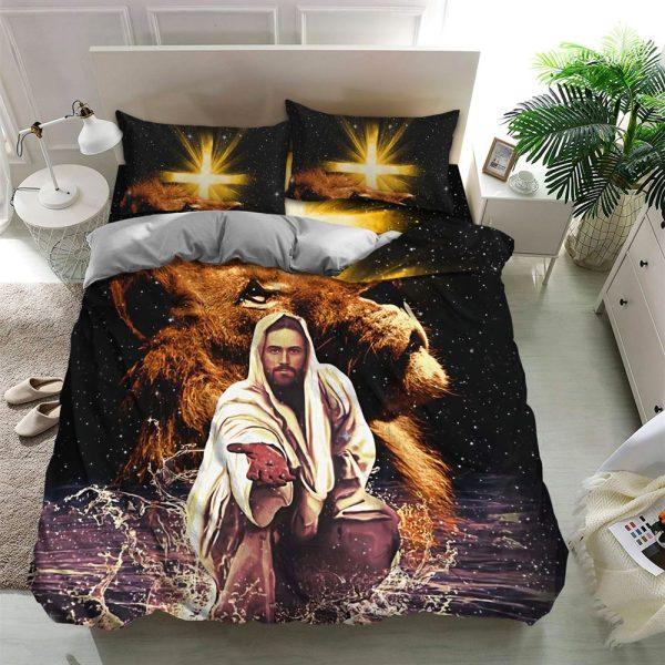 Cross and Lion Jesus Bedding Set – Christian Gift For Believers