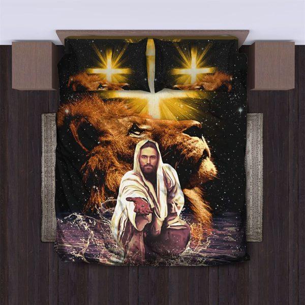 Cross and Lion Jesus Bedding Set – Christian Gift For Believers