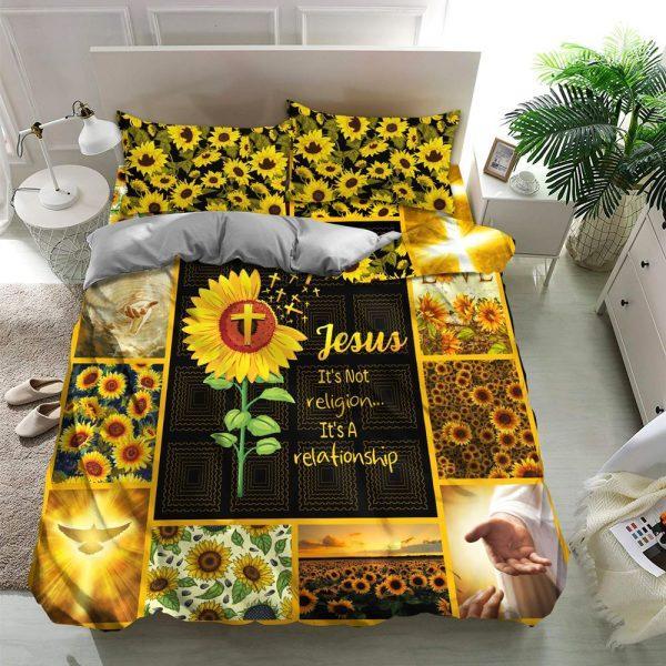 Cross and Sunflower Christian Quilt Bedding Set – Christian Gift For Believers