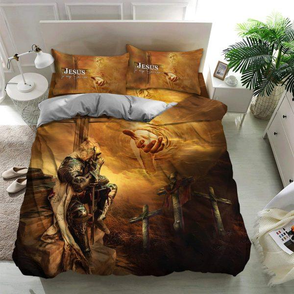 Cross and Warrior Jesus Is My Savior Bedding Set – Christian Gift For Believers