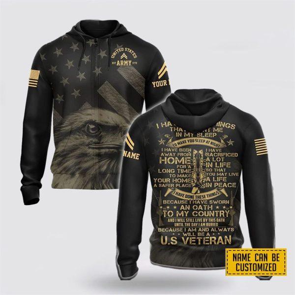 Custom Name Rank US Army All Over Print 3D Hoodie Eagle America Flag – Gift For Military Personnel