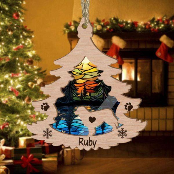 Custom Australian Shepherd Pine Tree Christmas Suncatcher Ornament – Custom Christmas Ornaments Gift For Dog Lover