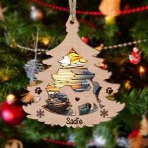 Custom Beagle Pine Tree Christmas Suncatcher Ornament…
