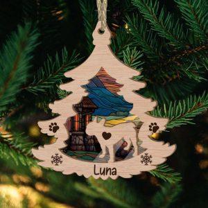 Custom French Bulldog Pine Tree Christmas Suncatcher Ornament 1