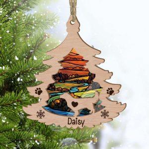 Custom Golden Retriever Pine Tree Christmas Suncatcher Ornament 1