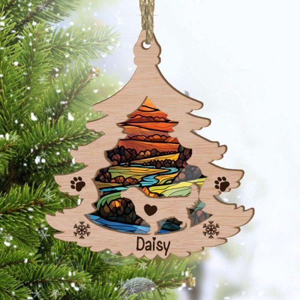 Custom Golden Retriever Pine Tree Christmas Suncatcher Ornament – Custom Christmas Ornaments Gift For Dog Lover