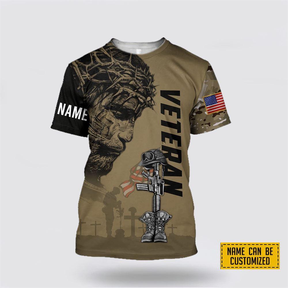 Custom Name American Veteran Jesus All Over Print 3D T Shirt – Gifts For Christians